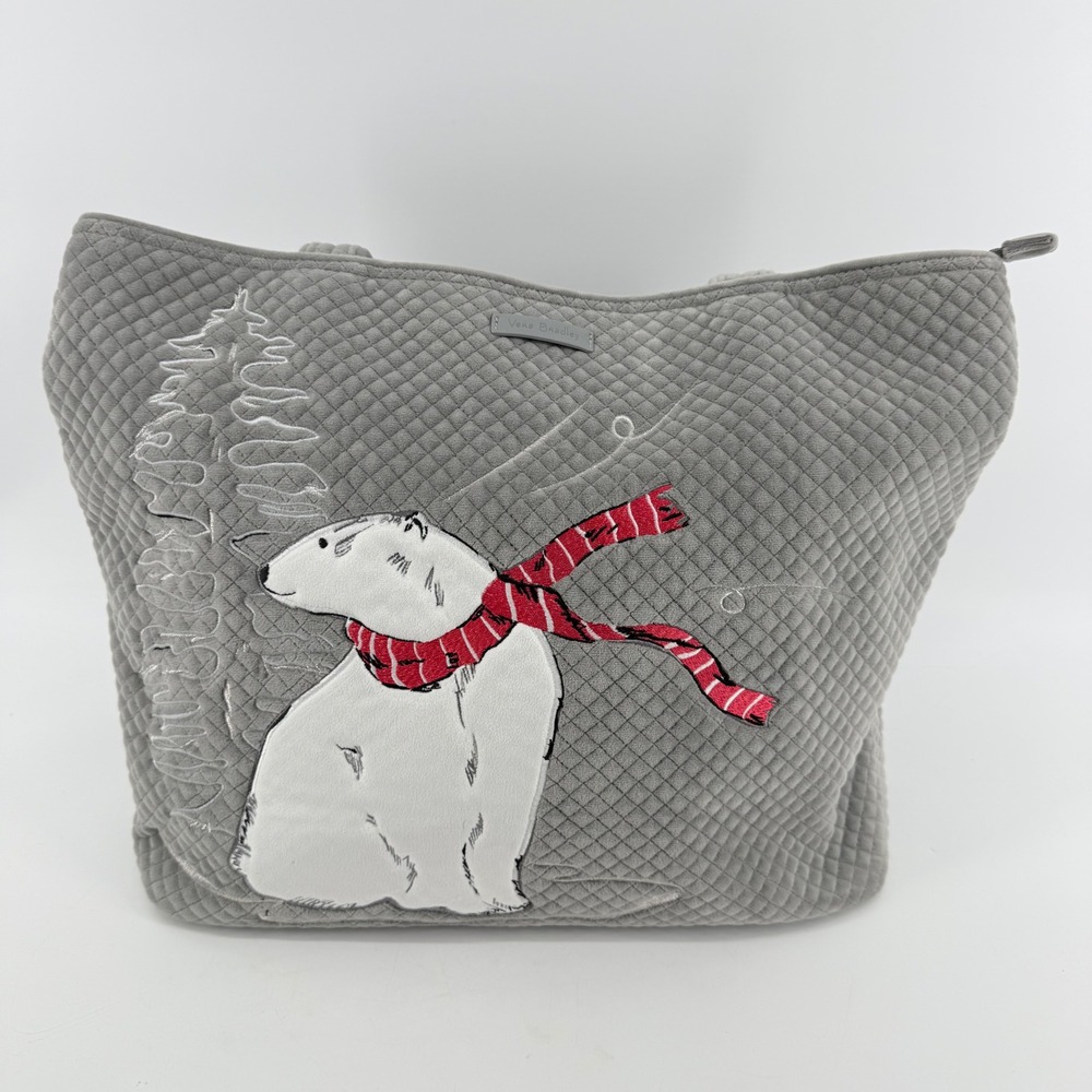 Vera Bradley Gray Quilted Velvet Polar Bear Winter Tote Bag Embroidered Holiday - Picture 8 of 8